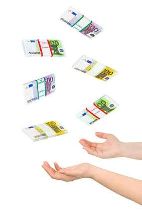 Juggling hands and money isolated on white background